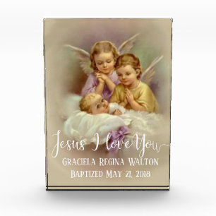 Baptisme Baby Baby Praying Angels Script Overlay Fotoblokken