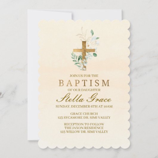 Baptisme, Baptismal-uitnodiging, groen en goud Kaart (Voorkant)