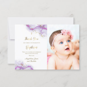 Baptisme bedankt paarse inkt kaart