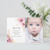 Baptisme bedankt roze bloemen kaart (Staand voorkant)