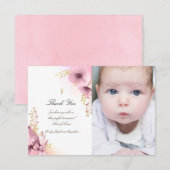 Baptisme bedankt roze bloemen kaart (Voorkant / Achterkant)