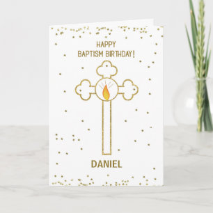 Baptisme Birthday Custom Name Gold look Cross Kaart