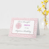 Baptisme Birthday Custom Name Pink Lace Pattern Kaart (Gele Bloem)