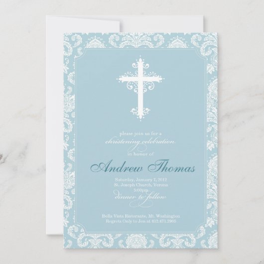 Baptisme - Blue Damask Kaart (Voorkant)