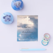 Baptisme blue sky boy cross-budget uitnodiging flyer (Enkel)