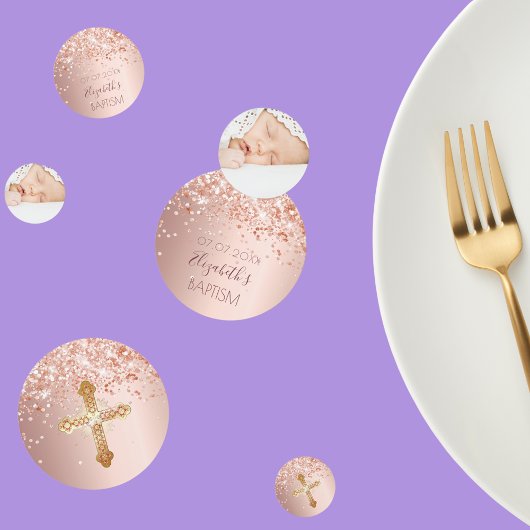 Baptisme blush roos goud glitter stoffoto confetti