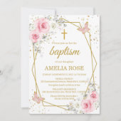 Baptisme blush roze florals vlinder kaart (Voorkant)