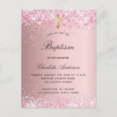 Baptisme blush roze glitter girl uitnodiging briefkaart (Voorkant)