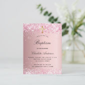 Baptisme blush roze glitter girl uitnodiging briefkaart (Staand voorkant)