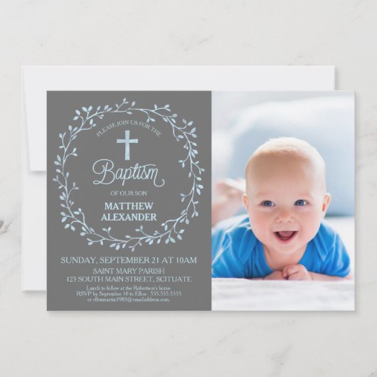 Baptisme, Christening Foto Uitnodiging, jongens ui Kaart (Voorkant)