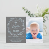 Baptisme, Christening Foto Uitnodiging, jongens ui Kaart (Staand voorkant)