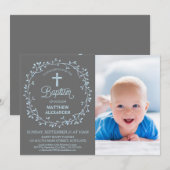 Baptisme, Christening Foto Uitnodiging, jongens ui Kaart (Voorkant / Achterkant)