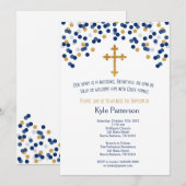 Baptisme, Christening Invitation in Navy en Gold Kaart (Voorkant / Achterkant)