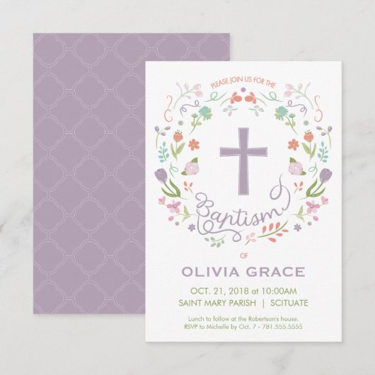 Baptisme, Christening Invite for Girl - Aanpassen Kaart (Voorkant / Achterkant)