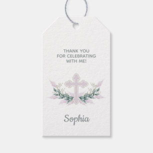 Baptisme, Christening Pink Cross Favor Gift Label Cadeaulabel