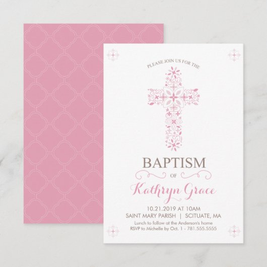 Baptisme, Christening Uitnodiging, Baby Girls Uitn Kaart (Voorkant / Achterkant)