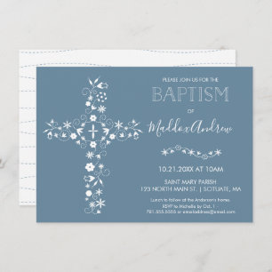 Baptisme, Christening Uitnodiging, Blauwe Modern Kaart