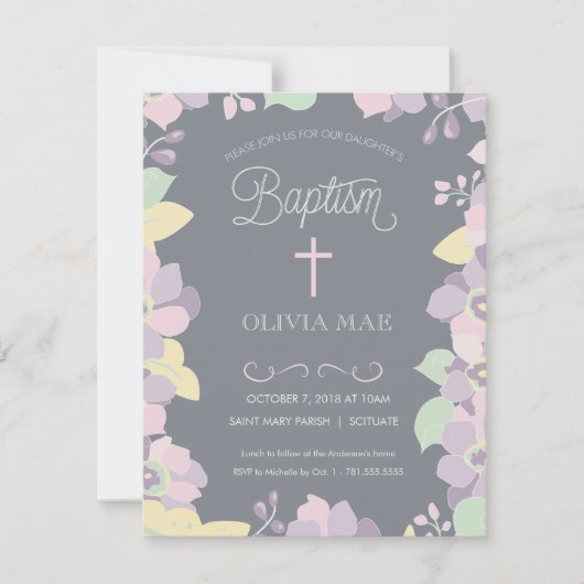 Baptisme, Christening Uitnodiging - Bloemen & Krui (Voorkant)