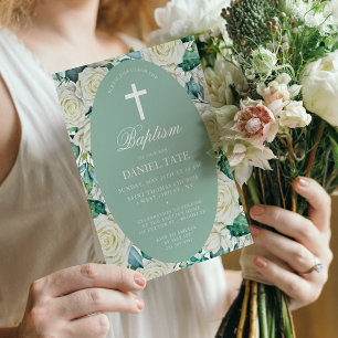 Baptisme & Christening WhiteFlowers Eucalyptus Kaart