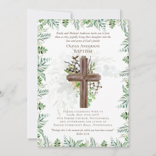 BAPTISME classique Invitation Feuille de verdure (Devant)