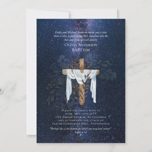 BAPTISME classique Invitation Marine étoile (Devant)