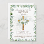 BAPTISME classique Invitation Roses blanches or (Devant / Derrière)