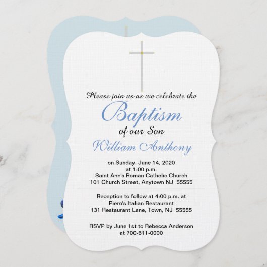 Baptisme Cross Blue Grey Baby Rattle Kaart (Voorkant / Achterkant)