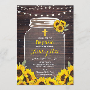 Baptisme Cross Christening Baby Jar Wood Sunflower Kaart