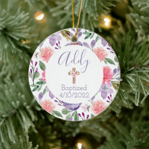 Baptisme Datum Christelijke Paarse Floral Ornament
