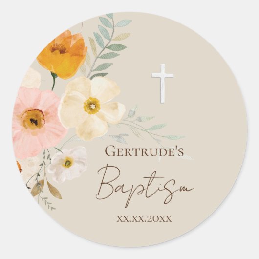 Baptisme delicate bouquet ronde sticker (Voorkant)