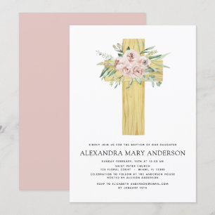 Baptisme Dusty Pink Rose Greenery Eucalyptus Kaart