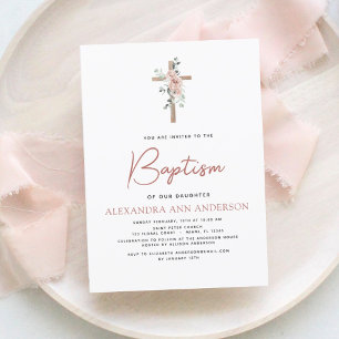 Baptisme Dusty Pink Rose Greenery Eucalyptus Kaart