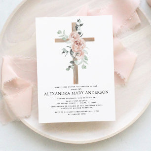 Baptisme Dusty Pink Rose Greenery Eucalyptus Kaart
