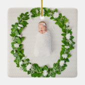 Baptisme Eerste Kerstmis Rustic Trees Foto Keramisch Ornament (Achterkant)