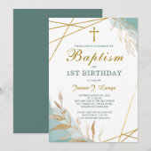 Baptisme en First Birthday Invitation Boy Kaart (Voorkant / Achterkant)