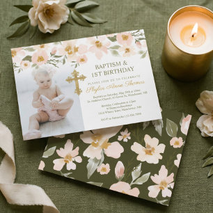 Baptisme en Waterverf van 1 oktober Florals Foto Kaart