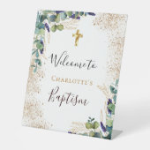 Baptisme eucalyptus greenery elegant welkom reclamebord met voetstuk (Voorkant)