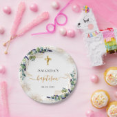 Baptisme eucalyptus greenery glitter monogram papieren bordje (Feest)