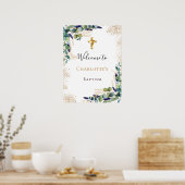 Baptisme eucalyptus greenery Gold cross-Welkom Poster (Keuken)