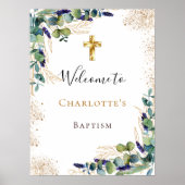 Baptisme eucalyptus greenery Gold cross-Welkom Poster (Voorkant)
