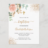 Baptisme eucalyptus greenery roos goudbloem uitnodiging briefkaart (Voorkant)