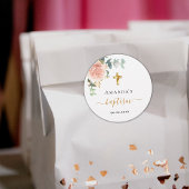 Baptisme eucalyptus roze meisje met roze roos goud bedankjes labels