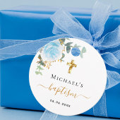 Baptisme eucalyptusblauw florale jongen bedankjes labels