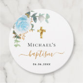 Baptisme eucalyptusblauw florale jongen bedankjes labels (Voorkant)