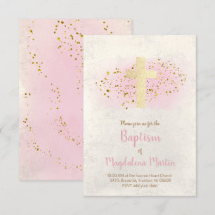 Baptisme FAUX-glitter en roze waterverf Kaart