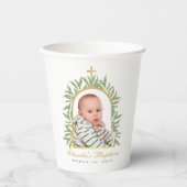 Baptisme Foto Greenery Faux Gold Foil Arch Script Papieren Bekers (Voorkant)
