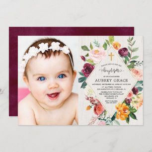 Baptisme foto van Elegant rustic floral herfst Kaart