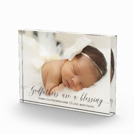 Baptisme Gift for Godfather Simple Modern Script Fotoblokken (Rechts)