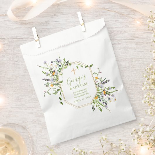 Baptisme Gold Cross-wildbloemen voor pleisters Bedankzakje (Geknipt)