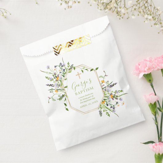 Baptisme Gold Cross-wildbloemen voor pleisters Bedankzakje (Gezegeld)